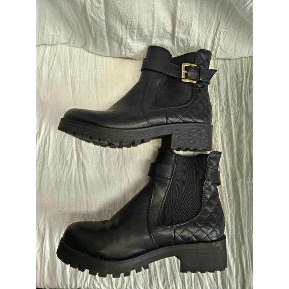 Joe Boxer Womens Pull On Chunky Ankle Boots Black Sz 9 Vegan Pleather - Picture 7 of 8